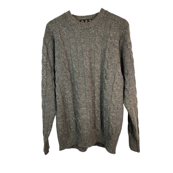 Barbour Men's L Gray Speckled Caledonia Cable Knit Wool Blend Sweater - Picture 1 of 7